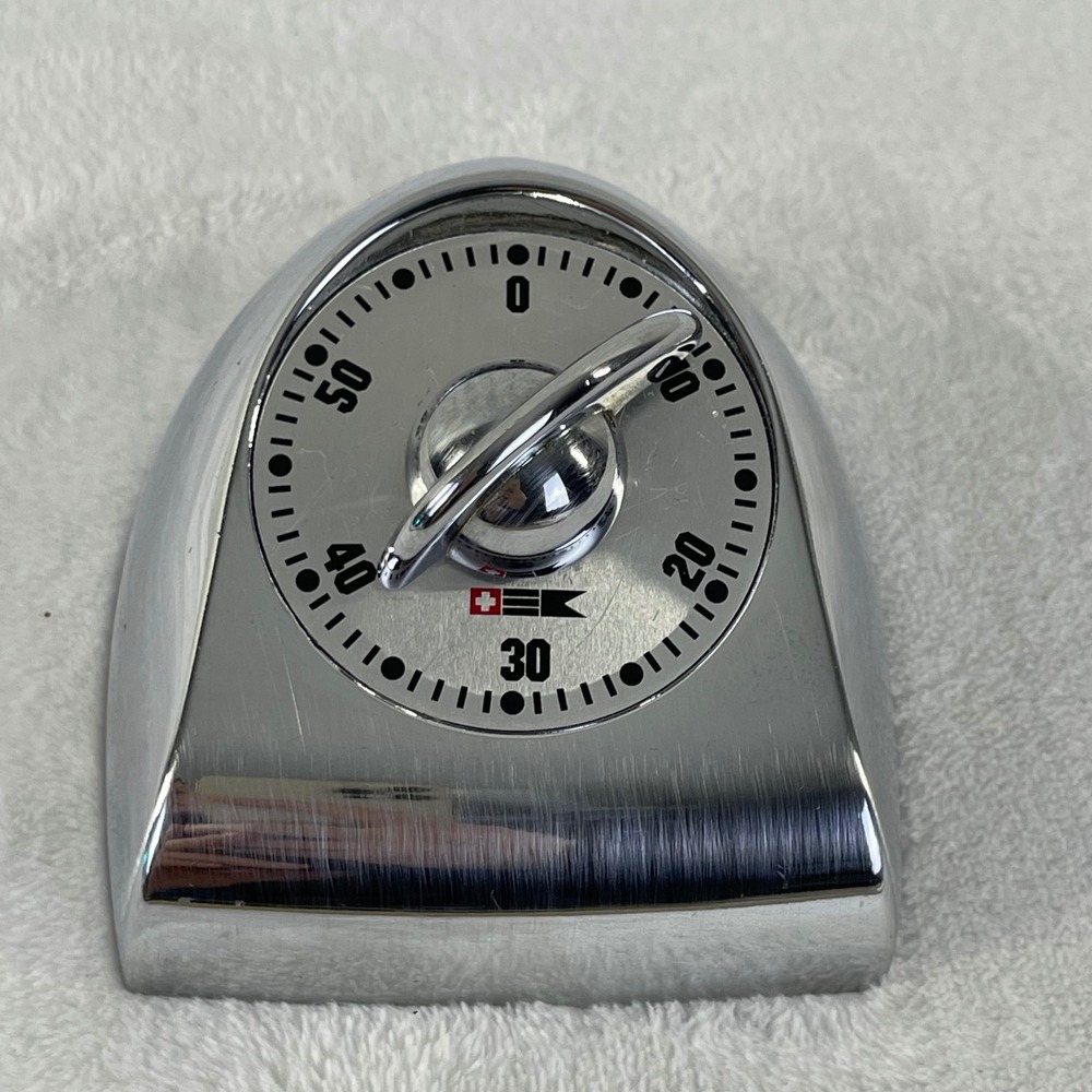 *READ -Vintage Chrome Kitchen Timer 60 Minute Manual Wind Up Silver Retro‎